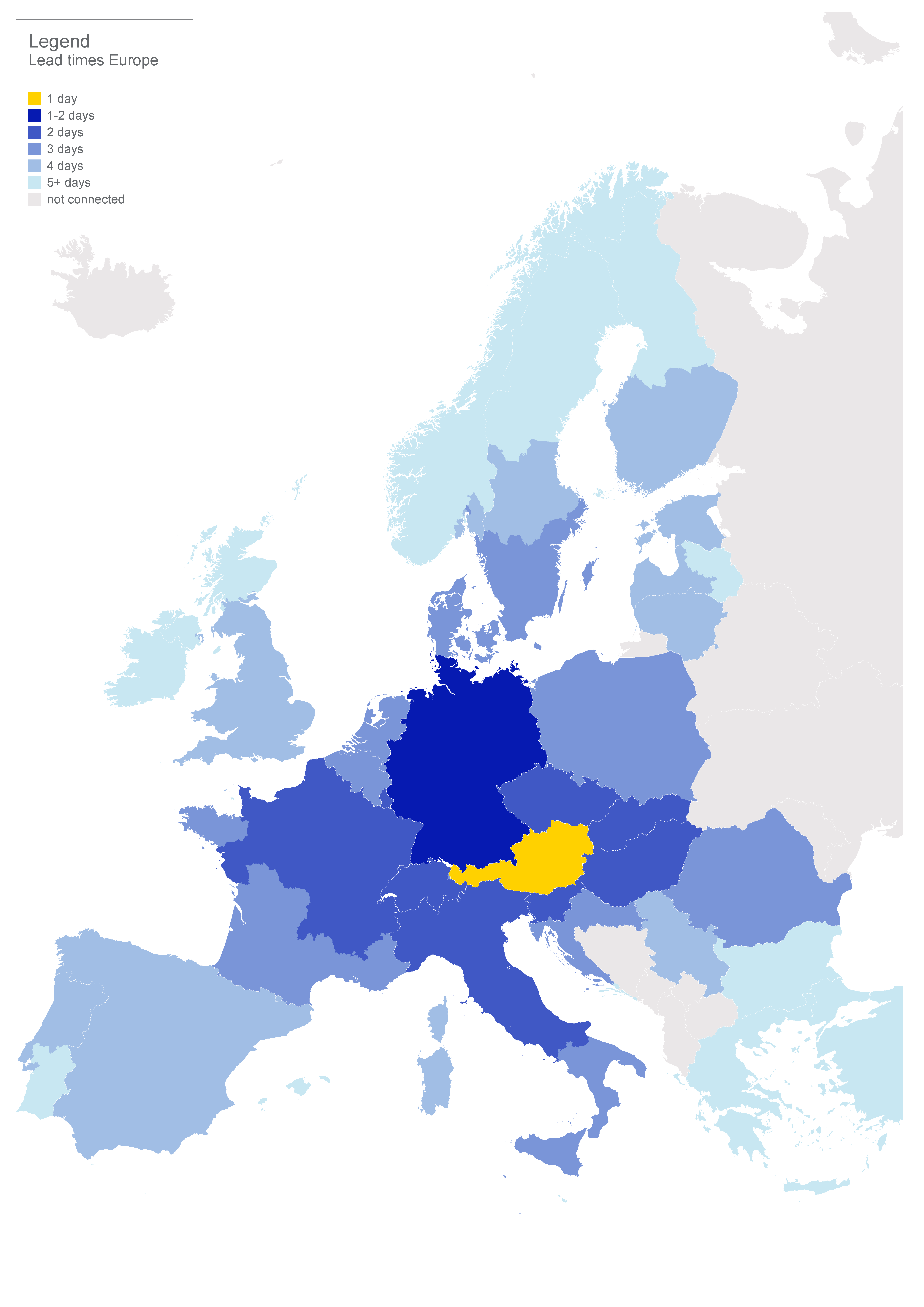 Standard delivery times within Europe at a glance