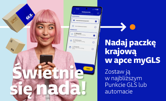Nadaj paczkę krajową w apce myGLS. Zostaw ją w najbliższym Punkcie GLS lub automacie.