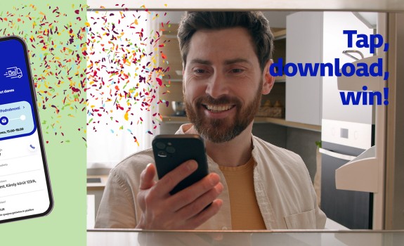 Man looking in to the phone and phone with confetti in background