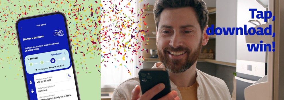 Man looking in to the phone and phone with confetti in background